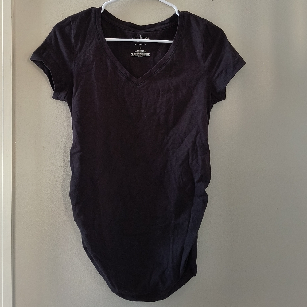A New Day Women's Black V-Neck Top Aglow Maternity Baby Gathered Shirt